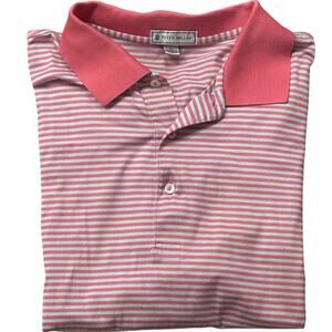 Vintage Peter Millar Salmon Pink & Light Gray Cotton Striped Polo XL CC Logo